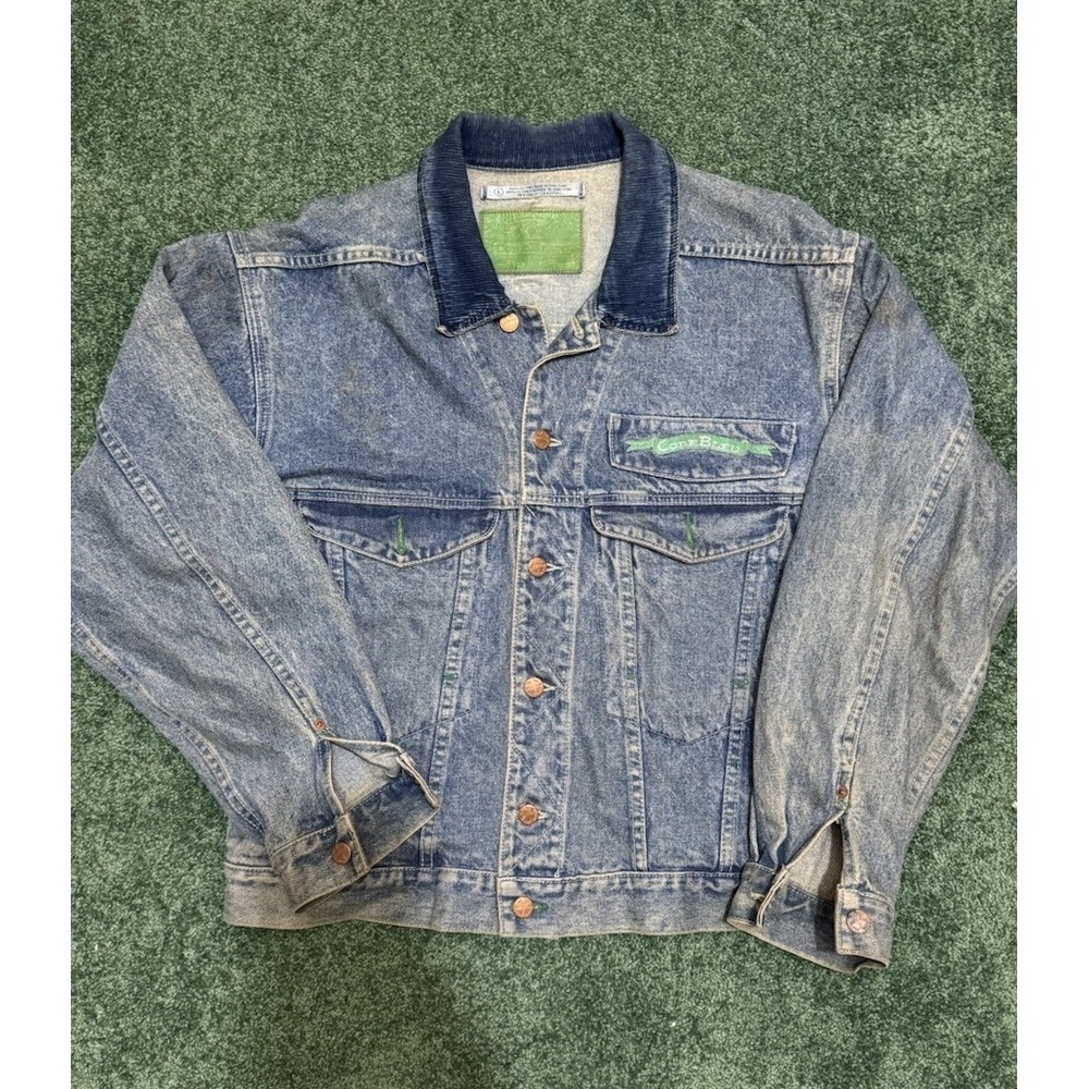 VTG 80's Code Bleu Denim Blue Jean Light Wash Thick Cotton Jacket Mens Large
